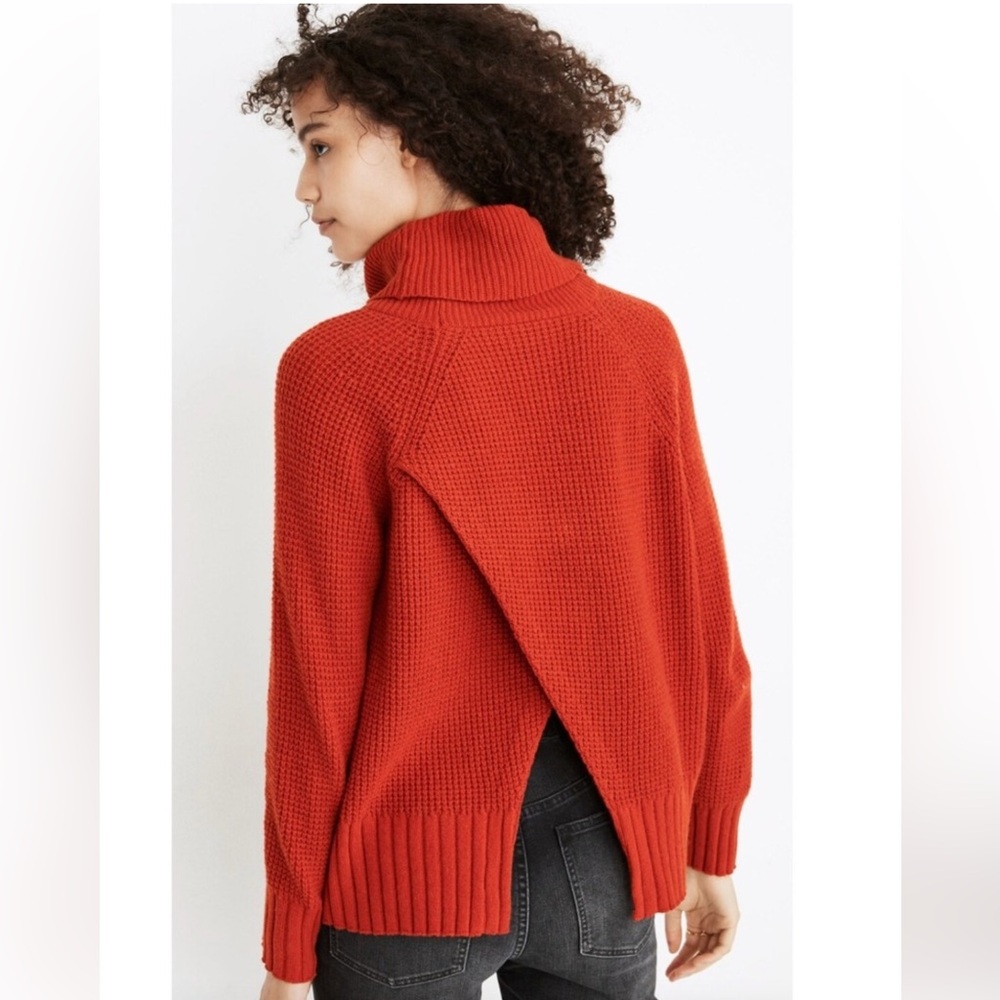Madewell Rust Orange Knit Turtleneck Sweater Split Back Women's Size Medium